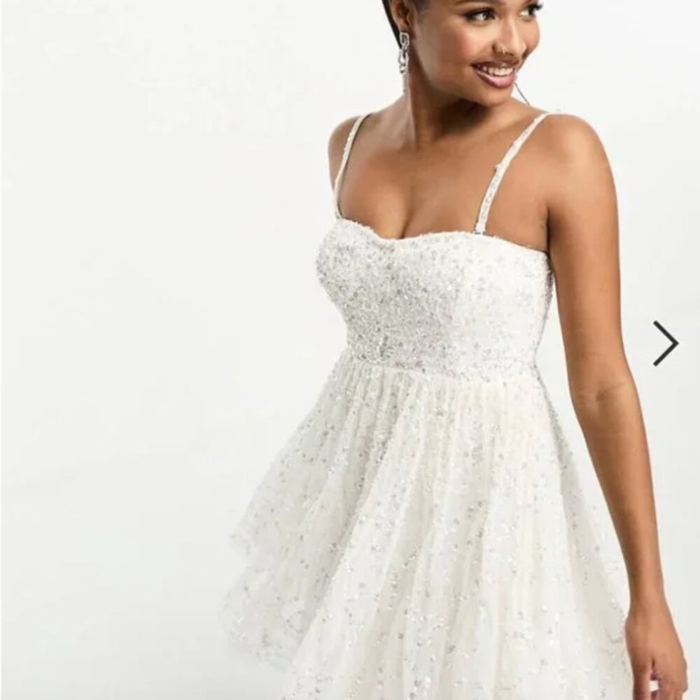 ASOS Maya Petite Bridal allover embellished mini dress with full skirt